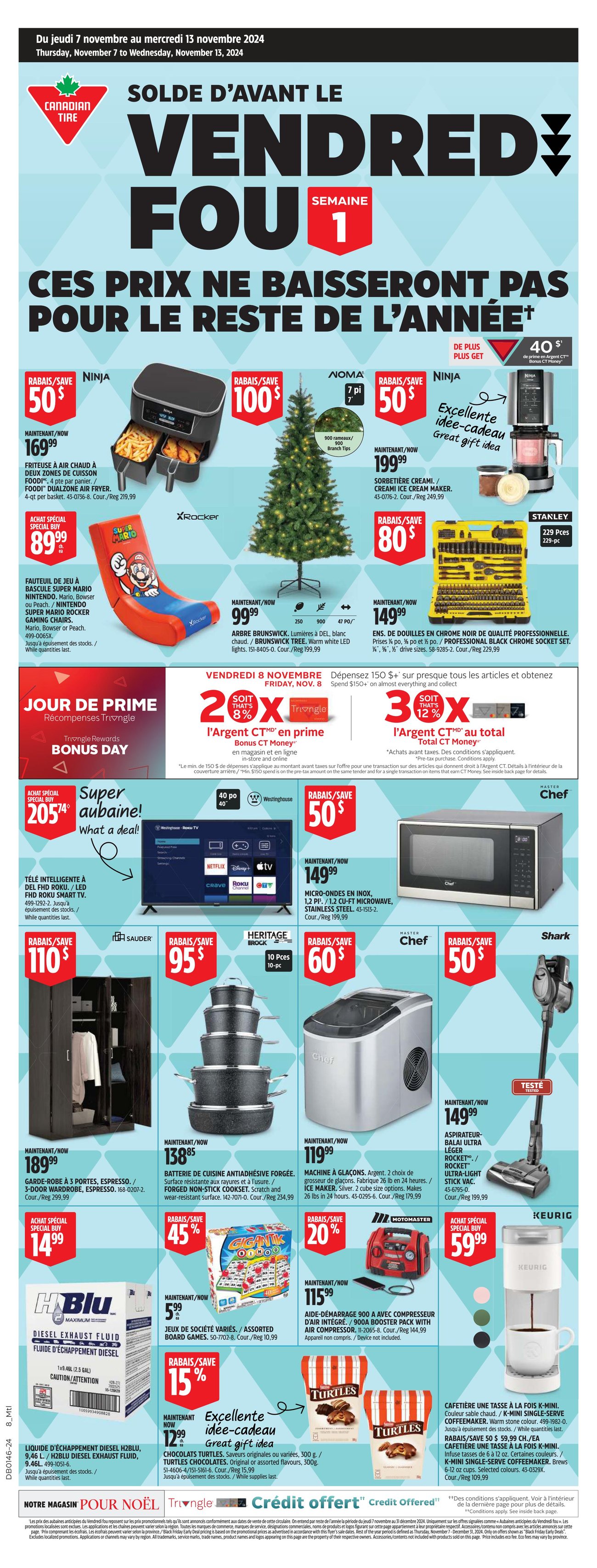 Canadian Tire Quebec Black Friday Early Sale French Flyer from Nov 7th to Nov 13th 2024