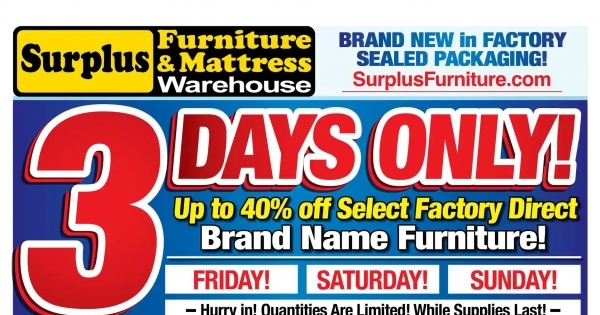 surplus furniture & mattress warehouse flyer
